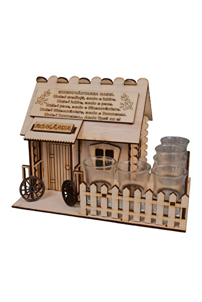 LimArt Suport Decorativ din Lemn "Casuta Traditionala", include 6 Pahare de T...