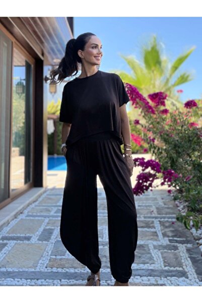 Atelier Derin Brown Pleated Modal Shalwar Trousers Blouse Set