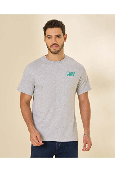 REDTAG Men Grey Graphic T-Shirt