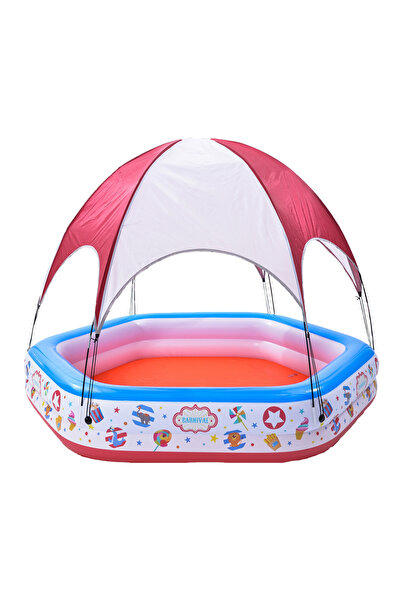 Jilong 240cm Hexagonal Inflatable Family Pool with Canopy, Blue