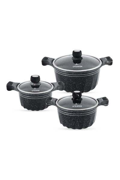 Lifesmile Life Smile Granite Non-Stick Cookware Set of 6pcs -20/24/28cm Soup ...
