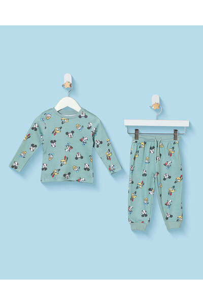 REDTAG Infant Boys Teal Mickey And Friends Print Pyjama Set