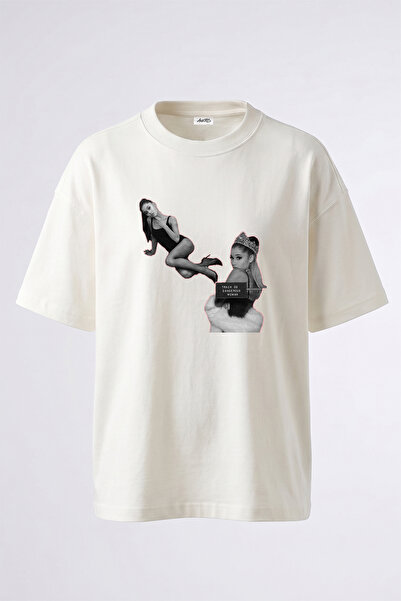 Anetos Dangerous Woman Design Printed Oversize White T-Shirt