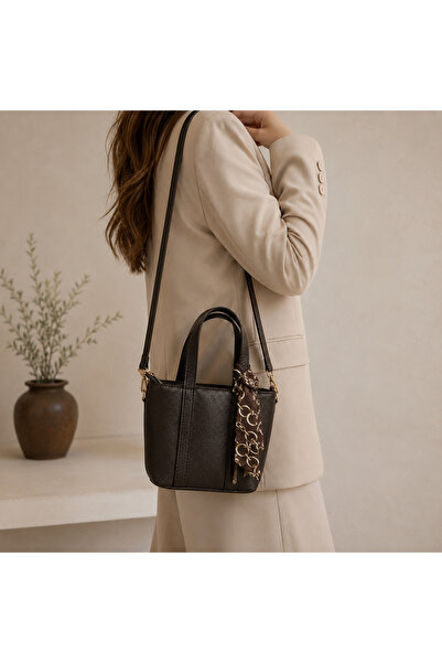 thesmt Brown Scarf Detailed Double Handle Women's Hand and Shoulder Bag