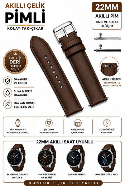 onlinekordon Fossil Gen 4 Explorist Uyumlu 22mm Düz Klasik Kahverengi Akıllı ...