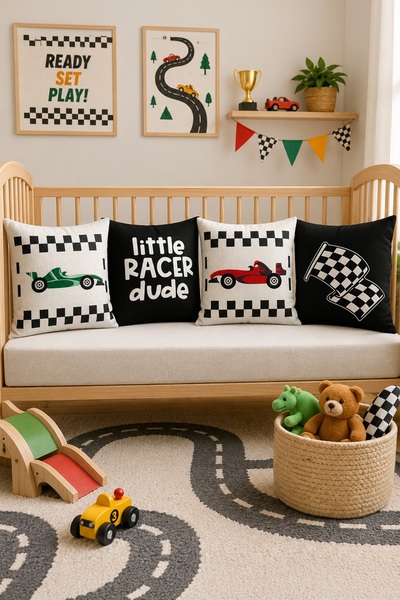 EVPANYA Small Race Car Patterned 4-Piece Kids and Baby Pillowcase Set