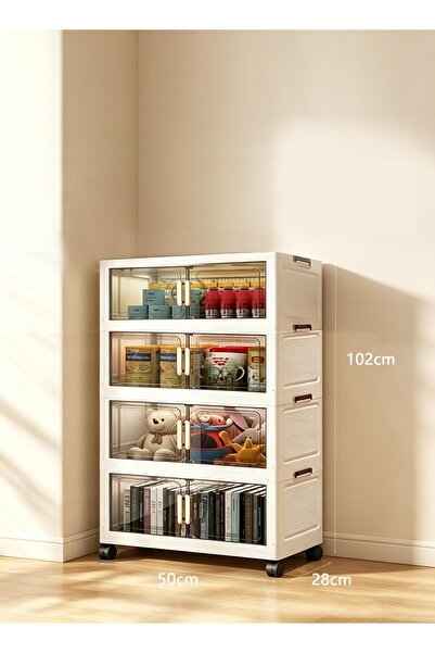CozyBox 50cm Wide 4 Tier Foldable Storage Cabinet with Doors and Wheels