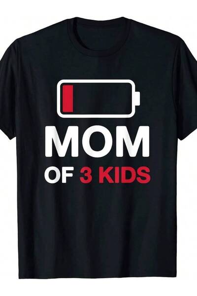 9TAY Mom Of 3 Mens Low Battery In Red Funny Mothers Day T Shirt
