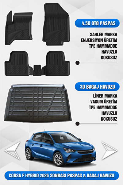 Sahler Opel Corsa F Hybrid 2024+ Uyumlu 4.5D Premium Havuzlu Oto Paspas ve Li...