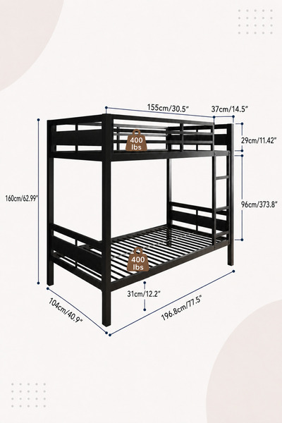 Yanara Heavy-Duty Twin Over Twin Metal Bunk Bed, Ladder, Guardrails, Space-Sa...