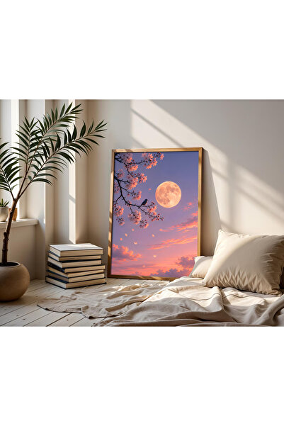 alphobitasarım Pictură decorativă de perete cu tematică Lună Plină și Floare ...