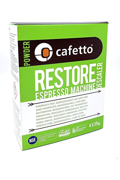 Cafetto مسحوق إزالة الترسبات لآلات الإسبريسو والأنظمة العضوية، عبوة من 4 أكيا...