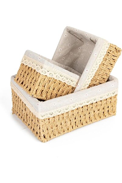Generic Bamboo Storage Baskets with Liner, 3-Piece, Natural Paper Rope Rattan...