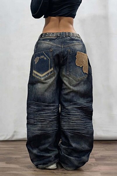ARS Butik Vintage Vintage Printed Back Pocket Detail Unisex Baggy Trousers