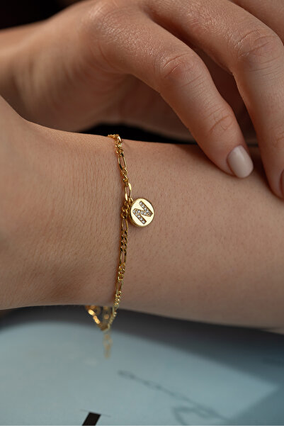 beonejewelry 925 Ayar Gümüş Kişiye Özel Taşlı Harf Yuvarlak Bileklik