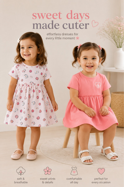 Victor and Jane Girls Puff Sleeve Cotton Dress – Solid & Floral Summer Daywear