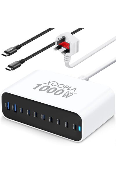 Xoopla شاحن USB متوافق مع أجهزة iPhone و Galaxy و MacBook، 10 منافذ، 140 واط،...