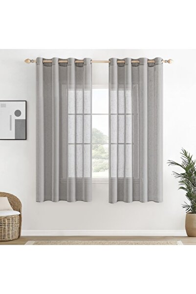 EMEMA Set de 2 perdele transparente, cu inele, 140 x 160 cm, gri deschis