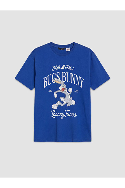 LC Waikiki تي شيرت نسائي من القطن بنسبة 100% مطبوع عليه Blue Bugs Bunny