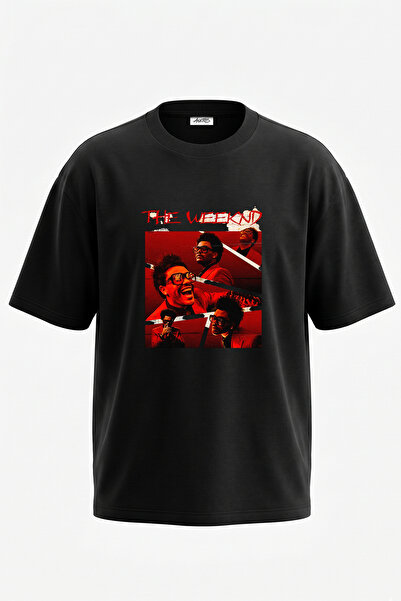 Anetos The Weeknd_17 Design Printed Oversize Black T-Shirt