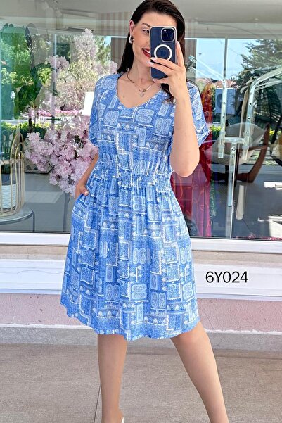 İnce Topuk V-Neck Gipeli Viscose Dress 6Y024
