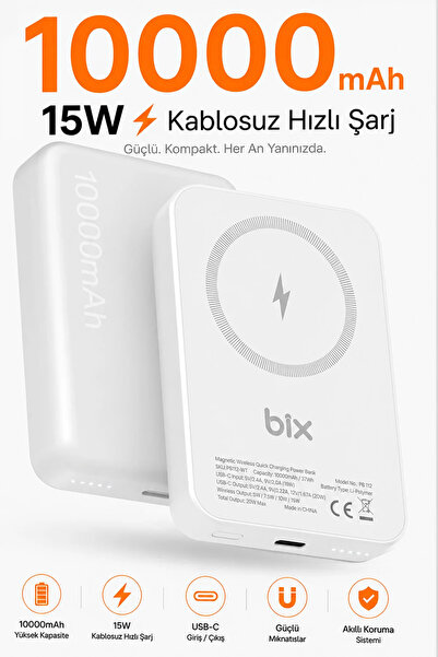 EXENAR iPhone ile Uyumlu Magsafe Powerbank Kablosuz 15W Hızlı Şarj 20W USB-C ...
