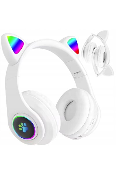 Ayawaska Căști wireless Bluetooth cu urechi de pisică, LED RGB, radio FM, MP3...