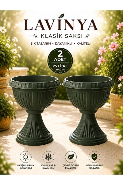 LOREMPBOX Lavinya Klasik Ayaklı Saksı 25 L 2’li Set Dekoratif Büyük Boy Plast...