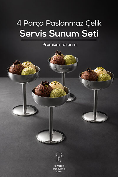 Vienev 4 Pcs Stainless Steel Ice Cream Presentation Bowl, Dessert, Fruit, Sna...