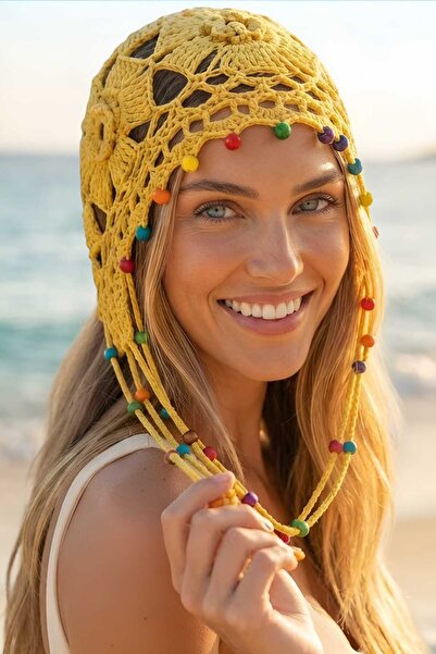Mood Agenda Women's Bohemian Beaded Knitted Bandana Beanie Colorful Beaded Su...