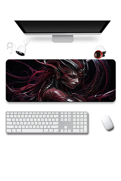 SonicTouch Keyboard Mousepad 40X90Cm Red Cyber Queen Seamless Smooth Liquid-P...