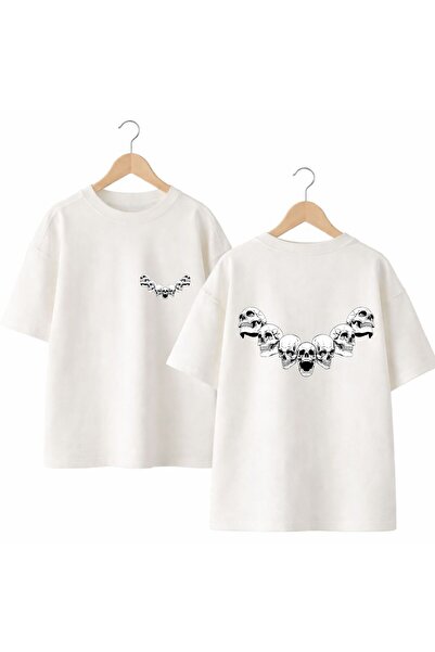 playwear Tricou cu gât rotund, cu imprimeu cu șapte cranii pe spate și pieptu...