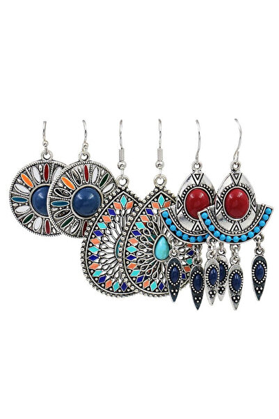 VeeShop Σετ 3 ζευγαριών σκουλαρικιών boho, με ζωγραφισμένα floral σχέδια, με ...