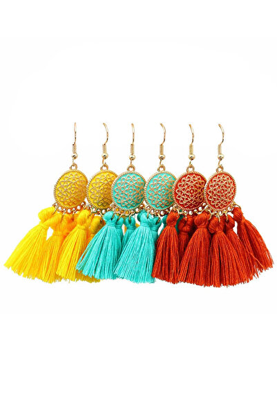 VeeShop Top Bottom Set of 3 pairs of earrings, painted round medallions and c...