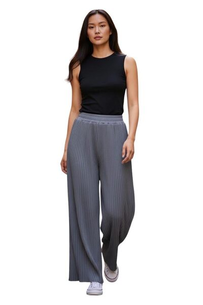 DEE'S FASHION Women's Stretch Pleated Palazzo Trousers, Wide Leg, Elastic Wai...