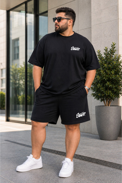 Rubonia Women's Men's Plus Size Oversize Basic Logo Printed Shorts Set Cotton...