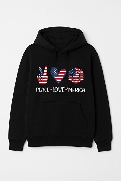 CALKARCOLLECTION سويت شيرت بقلنسوة للجنسين من Peace Love 'Merica (هودي)