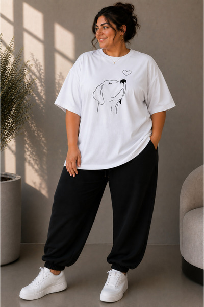Rubonia Women's Plus Size Oversize Dog Print Tracksuit Set 2-Piece Cotton Comfortable Fit Casual Unisex Crewneck Tracksuit Set XL 2XL 3XL 4XL 5XL 6XL 7XL 8XL 9XL
