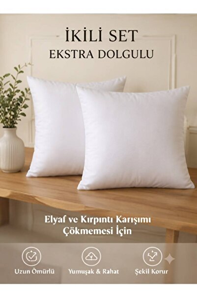 UniqueHomeTR 2 Adet Kırlent İç Dolgulu Elyaf Ve Kırpıntı Karışımı Ekstra Dolg...