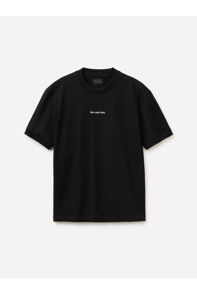 Sisley Erkek Siyah %100 Pamuk Önü Yazı Baskılı Bisiklet Yaka T-Shirt