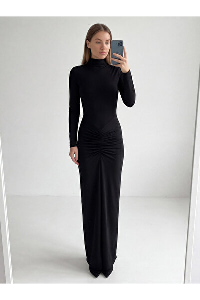 Styli Black Ruched Bodycon Maxi Dress