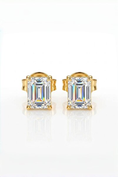 MEETMAY 18K Gold Plated S925 Silver Emerald Cut Moissanite Stud Earrings - 0....