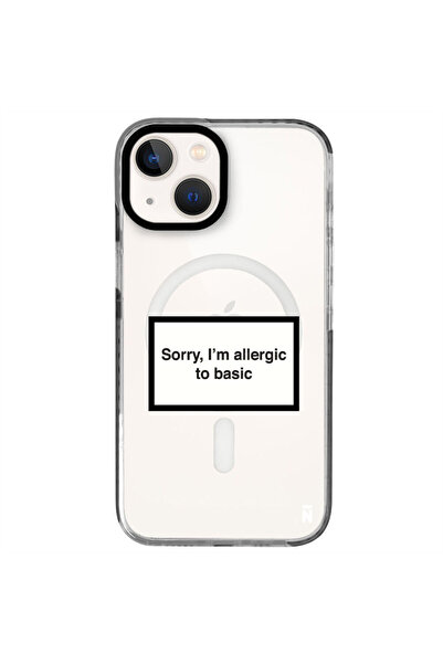 Casen iPhone 13 Yanları Siyah Magsafe Arty Şeffaf Allergic Yazılı Premium Kılıf
