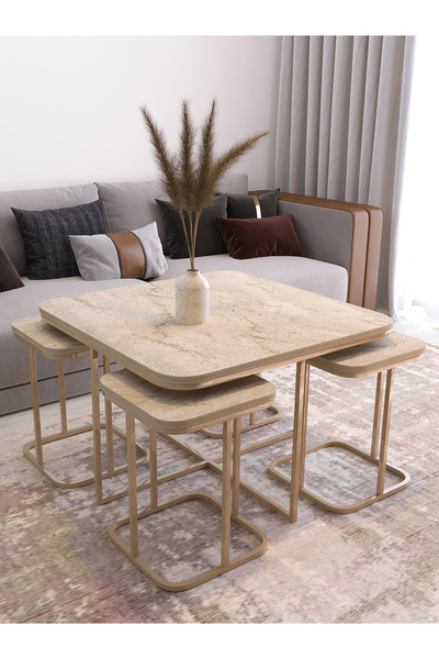 MASALCI MOBİLYA PARİS ORTA VE YAN SEHPA (CAPPUCİNO METAL TRAVERTER MDF ) 4+1 ...