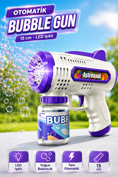 YILDIRIM OYUNCAK LED Işıklı Astronot Bubble Gun 15cm - Pilli Otomatik Köpük T...