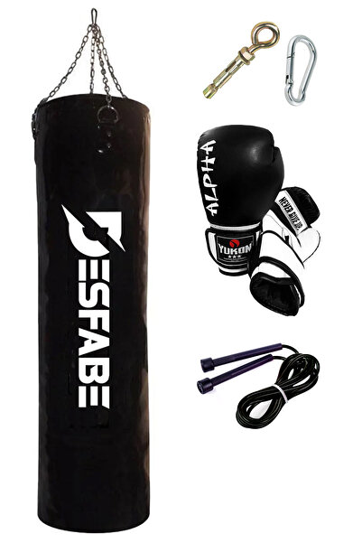 desfabe Boxing Star 120x32 Cm Zincirli Boks Kum Torbası Siyah+Askı Aparatı+Bo...