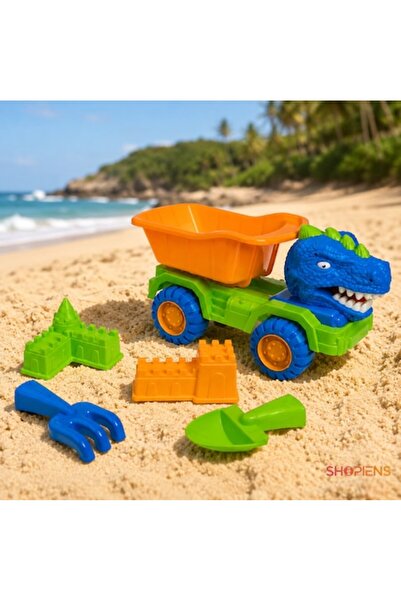 SHOPIENS Set de camioane de nisip cu dinozauri pentru copii, verde-albastru c...