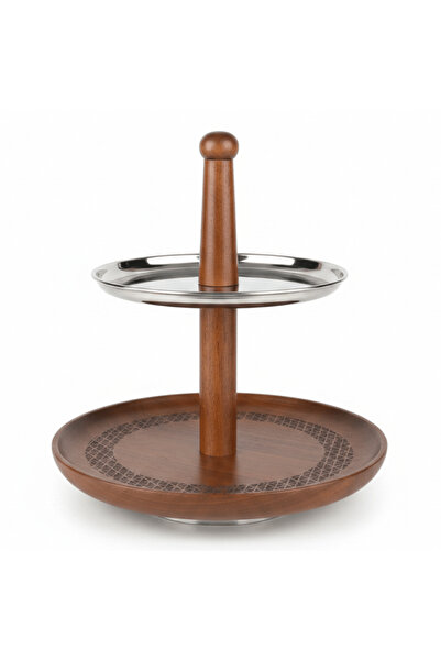 AKDC Luhpar 2-Tier Wooden & Stainless Steel Candy Tray - 35×30 cm