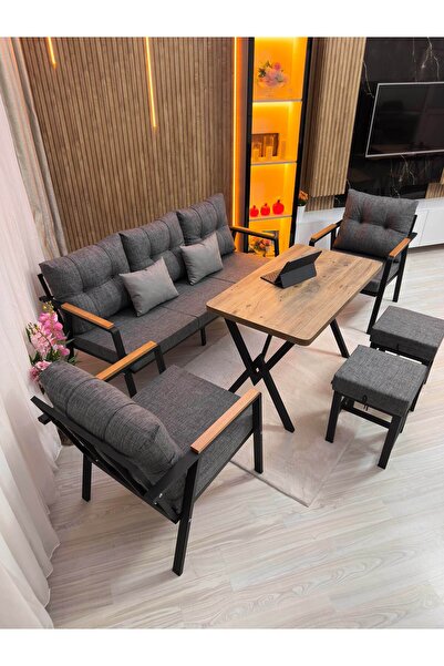 HouseART DORA 3 -1 - 1 + Masa + 2 Adet Puf , Balkon, Bahçe, Teras, cafe - Sal...