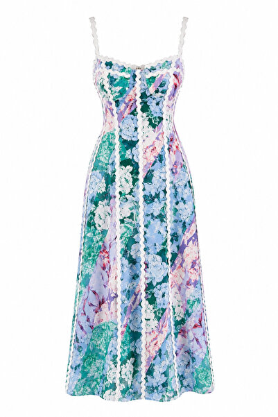 HAZELANNA Embroidered Green Long Dress